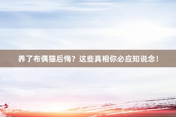 养了布偶猫后悔？这些真相你必应知说念！